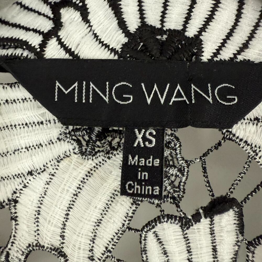 Ming Wang Sheer Lace Jacket Womens XS Black White Floral Open Front 3/4 Sleeves - Picture 6 of 8
